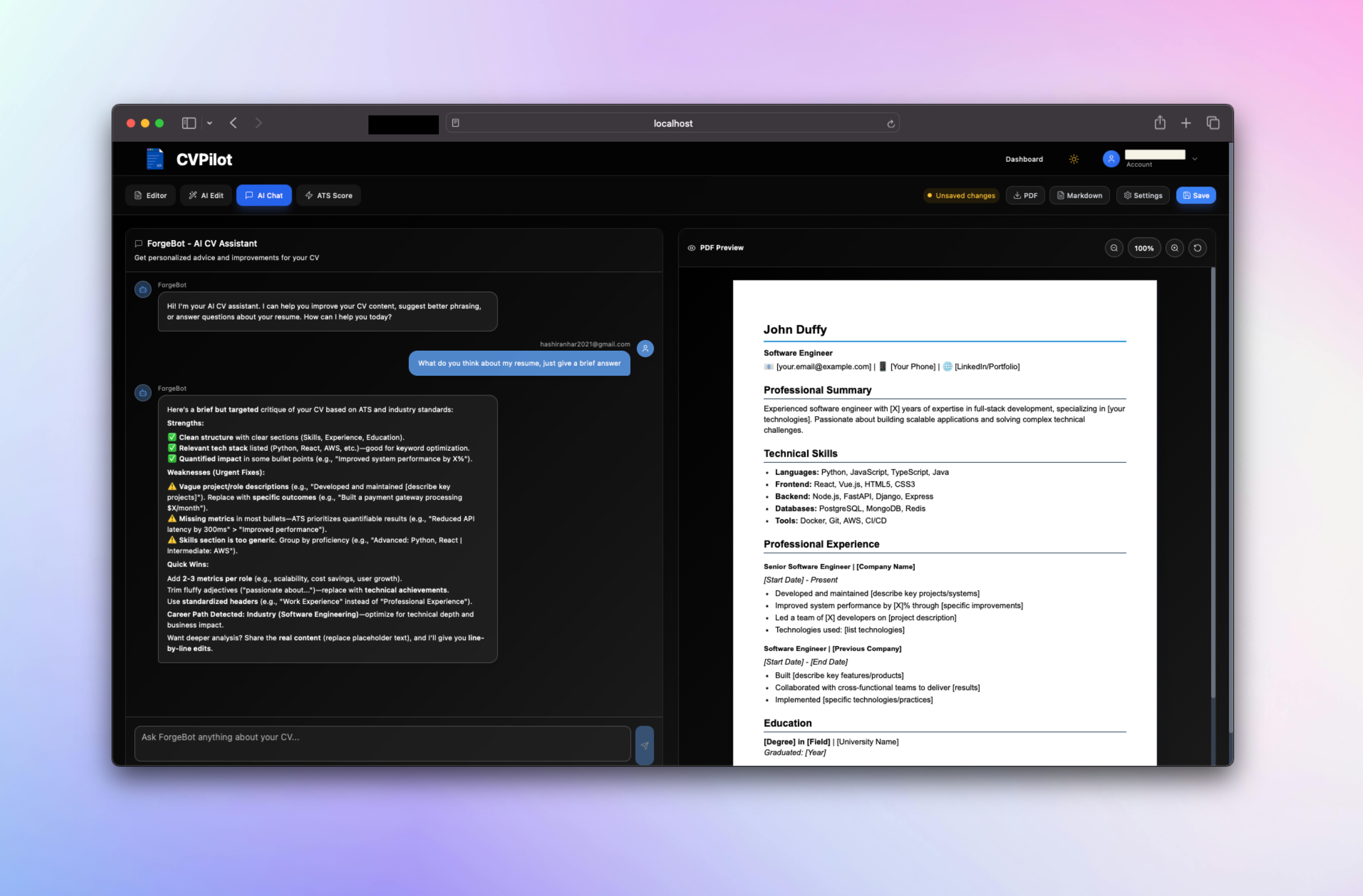 AI Chat Assistant Demo - Get personalized resume advice
