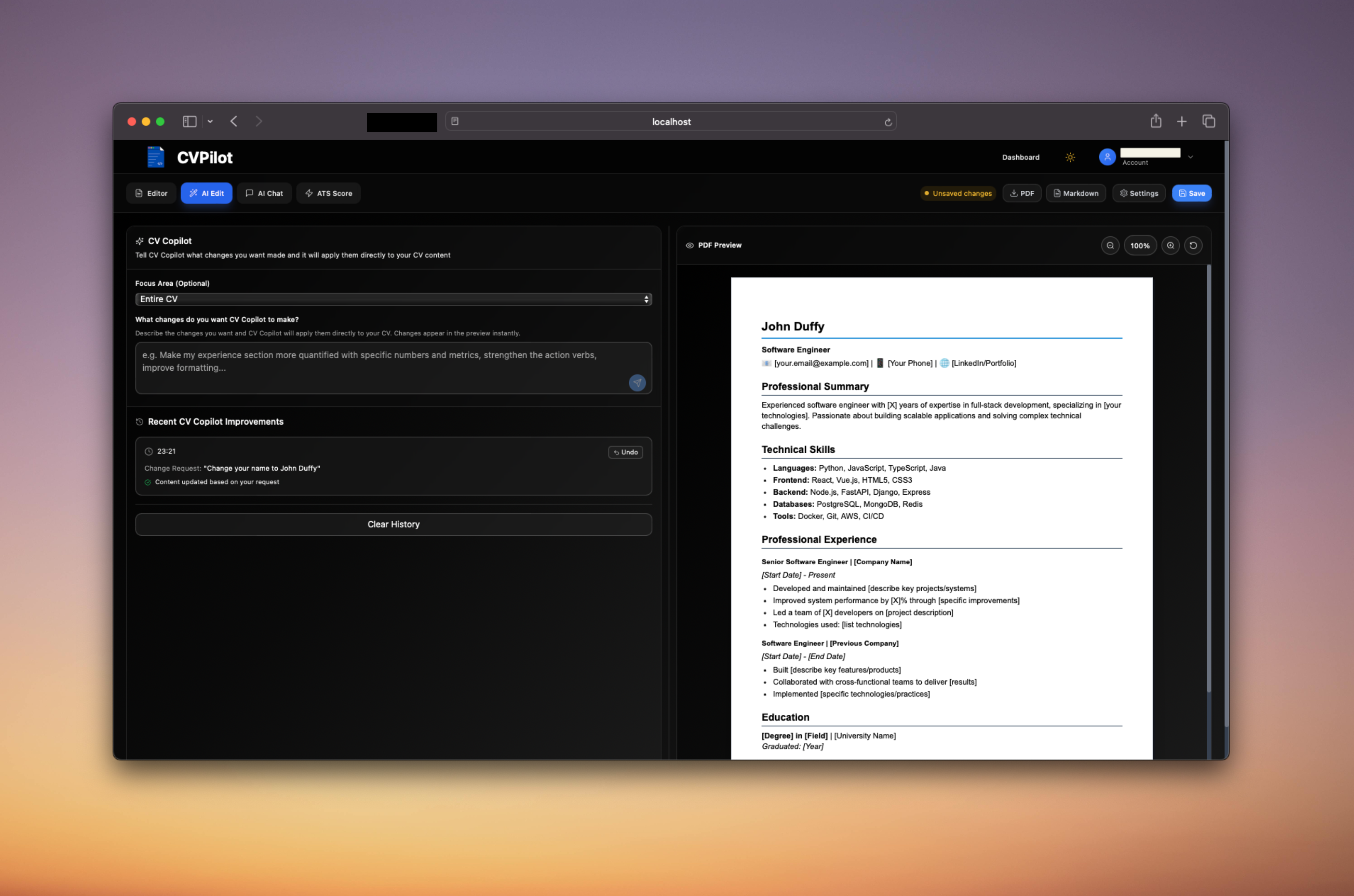 CV Copilot Demo - Your personal CV copilot with intelligent editing