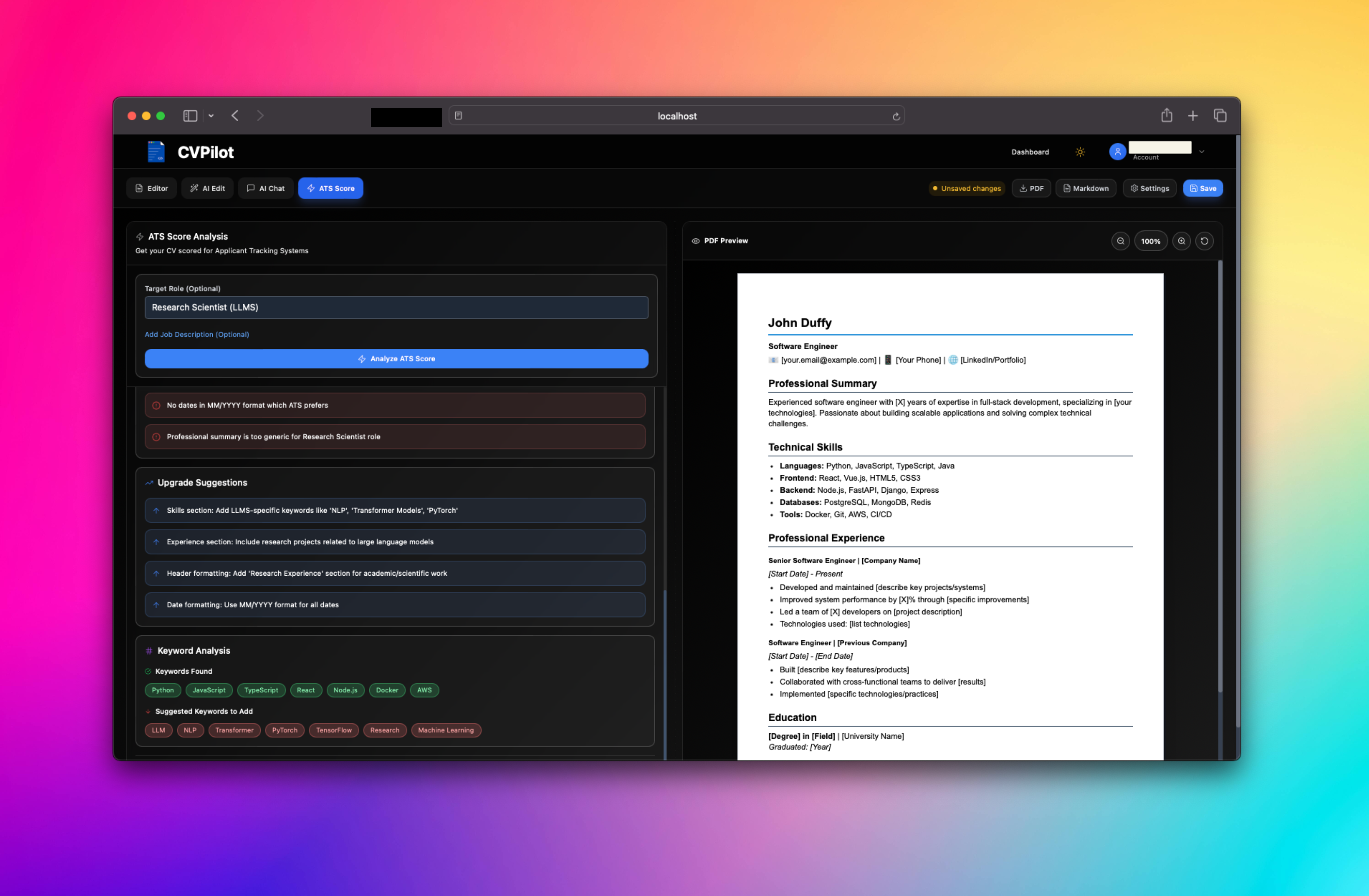 ATS Scanner Demo - Real-time resume optimization scoring
